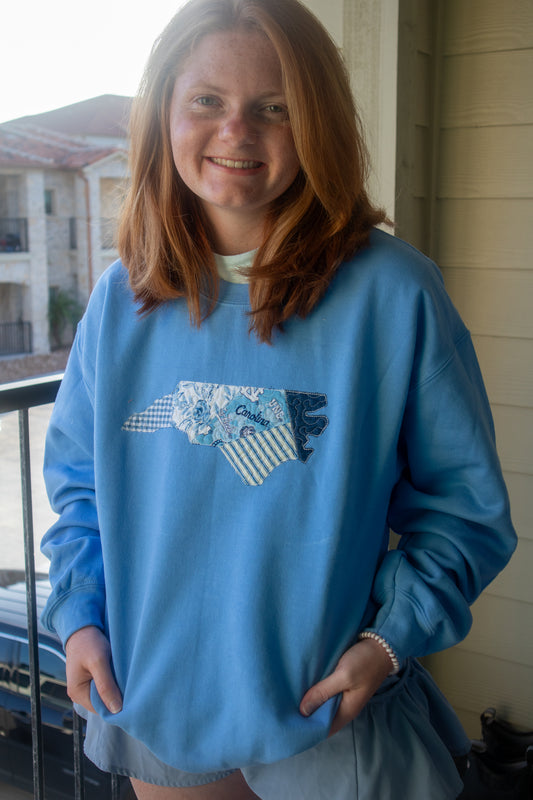 Chapel Hill North Carolina Patchwork Blue Crewneck