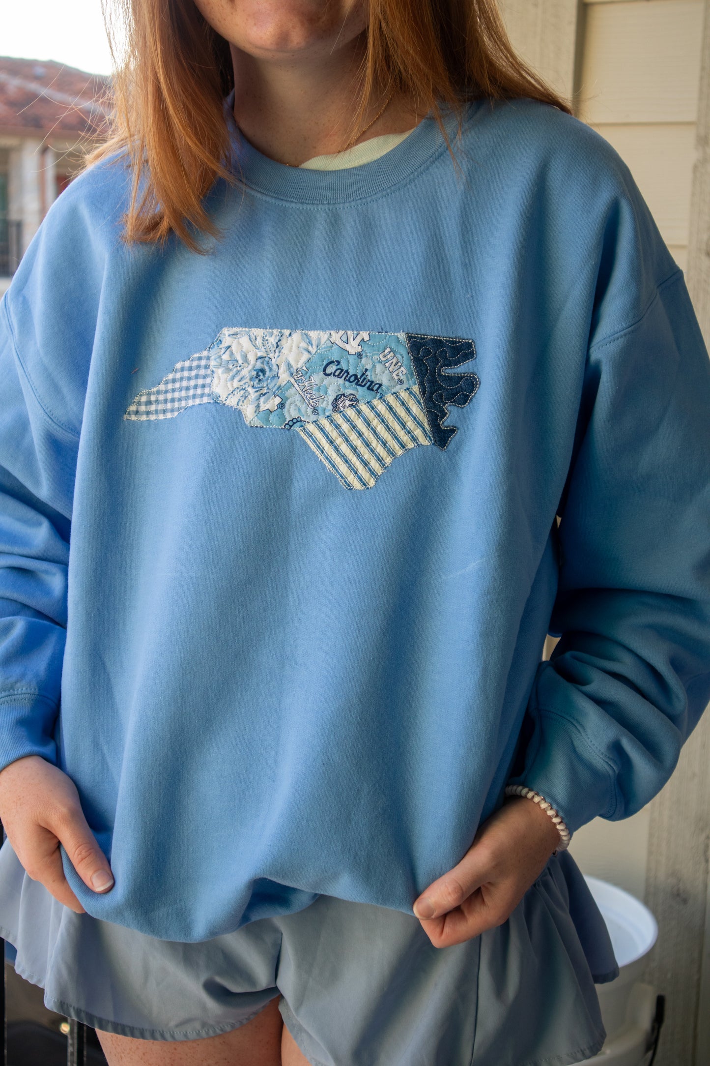 Chapel Hill North Carolina Patchwork Blue Crewneck