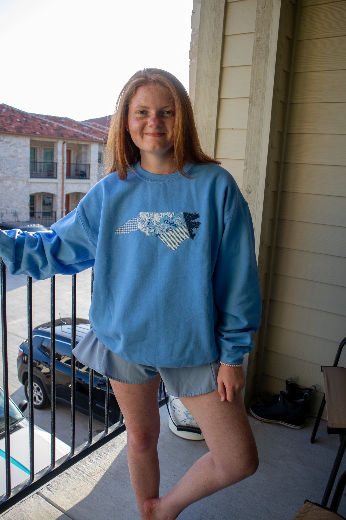 Chapel Hill North Carolina Patchwork Blue Crewneck