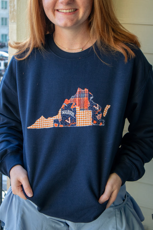 Charlottesville Virginia Patchwork Navy Crewneck