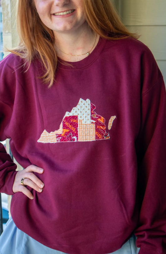 Blackburg Virginia Quilted Maroon Crewneck