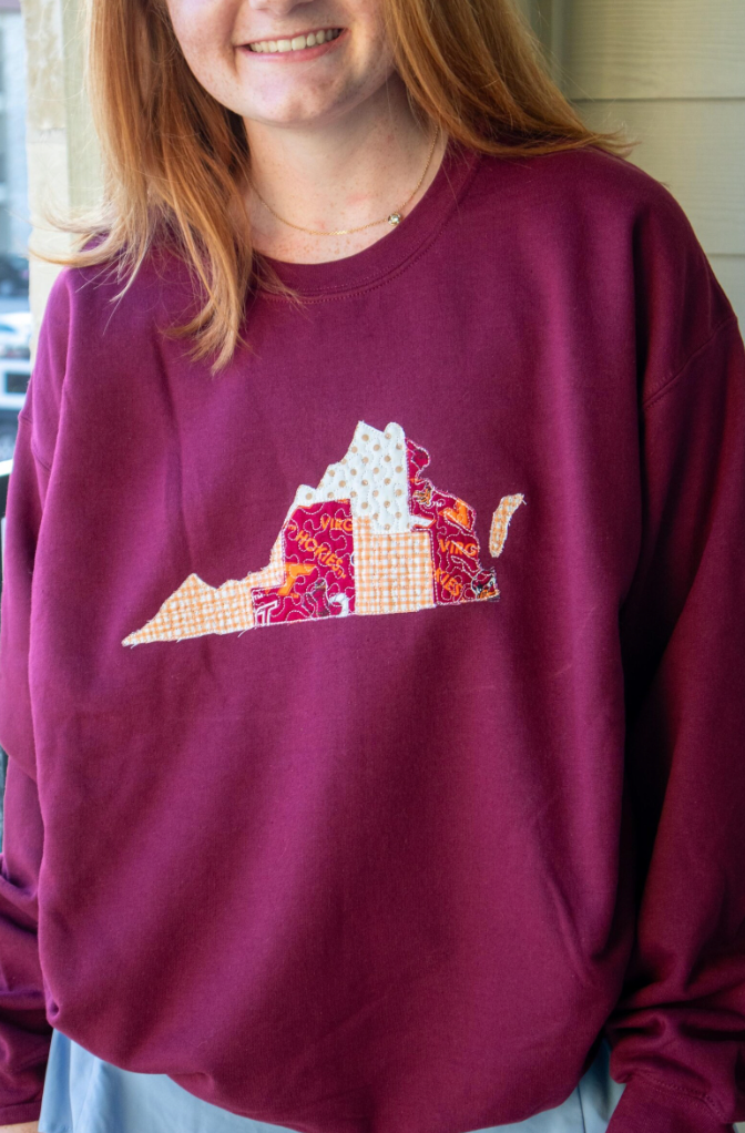 Blackburg Virginia Quilted Maroon Crewneck