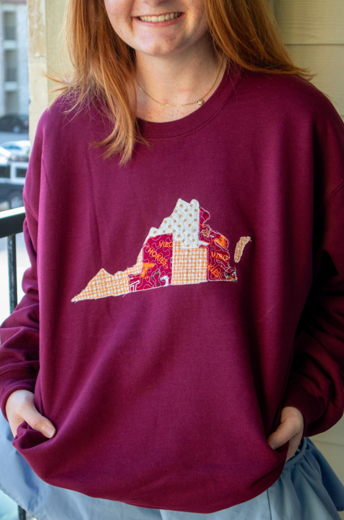 Blackburg Virginia Quilted Maroon Crewneck