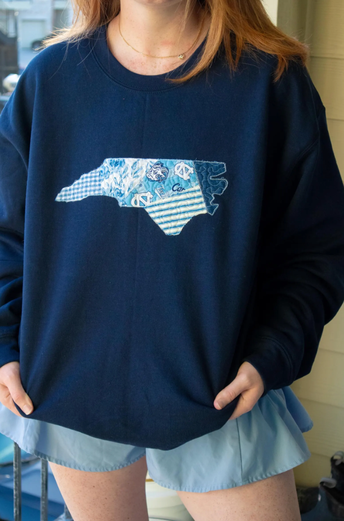 Chapel Hill North Carolina Patchwork Navy Crewneck