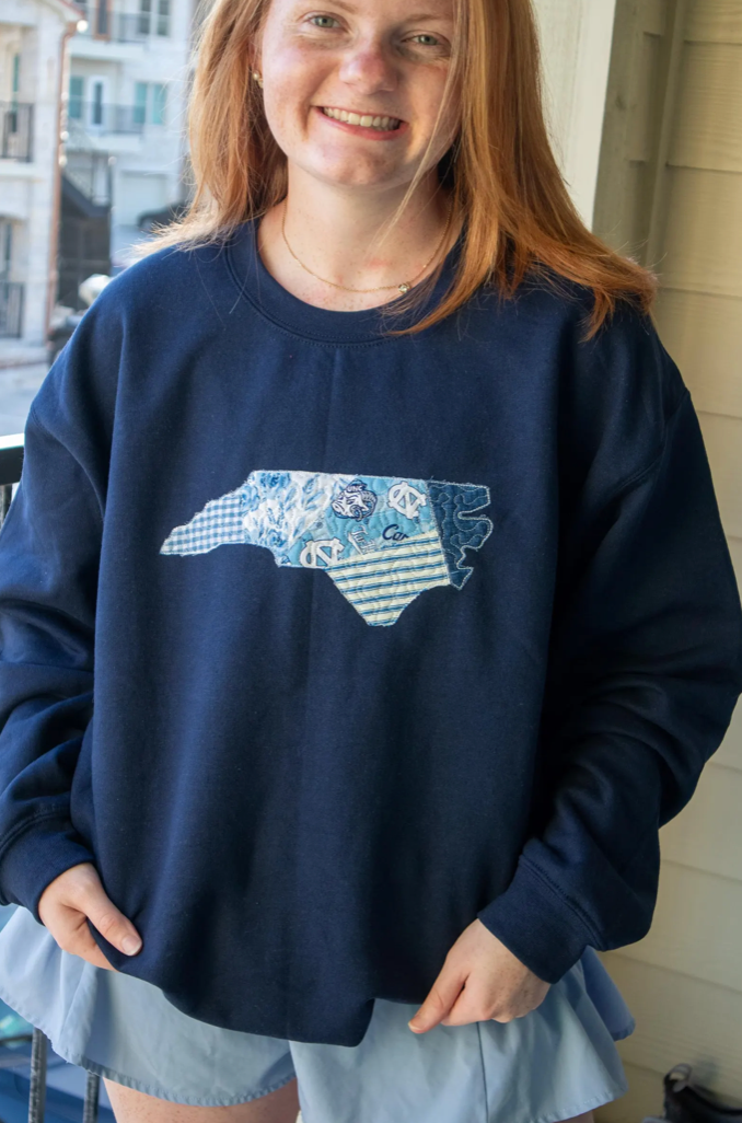 Chapel Hill North Carolina Patchwork Navy Crewneck